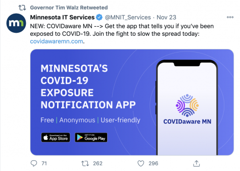 Governor Walz retweeted this tweet bringing attention to the new COVID-19 resource for Minnesotans