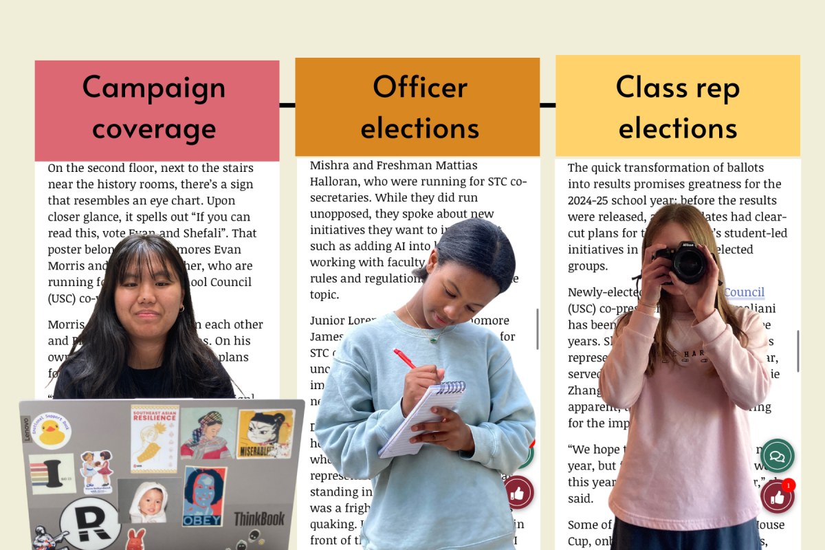 BEHIND THE STORY. Writers Lani Ngonethong, Tamari Christopher and Elizabeth Tuttle put together a three-part story tracking student elections.