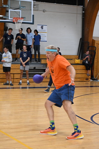 HOT FEET. History Teacher Jon Peterson puts on a show, dramatically dodging several throw.