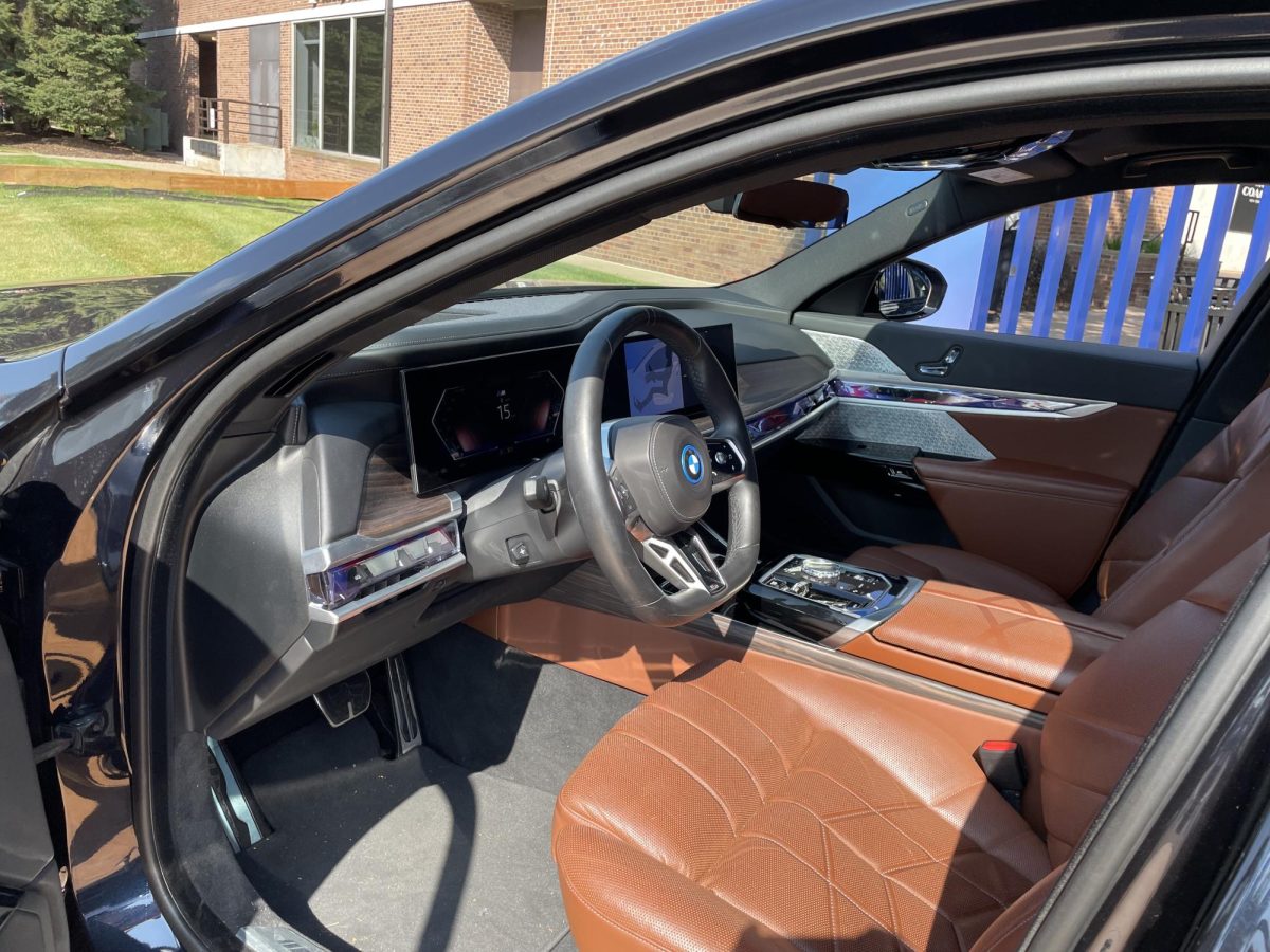 HOP IN. Interior design from the driver's seat. The first thing I immediately noticed in the 2025 BMW i7 was the sheer amount of technology.