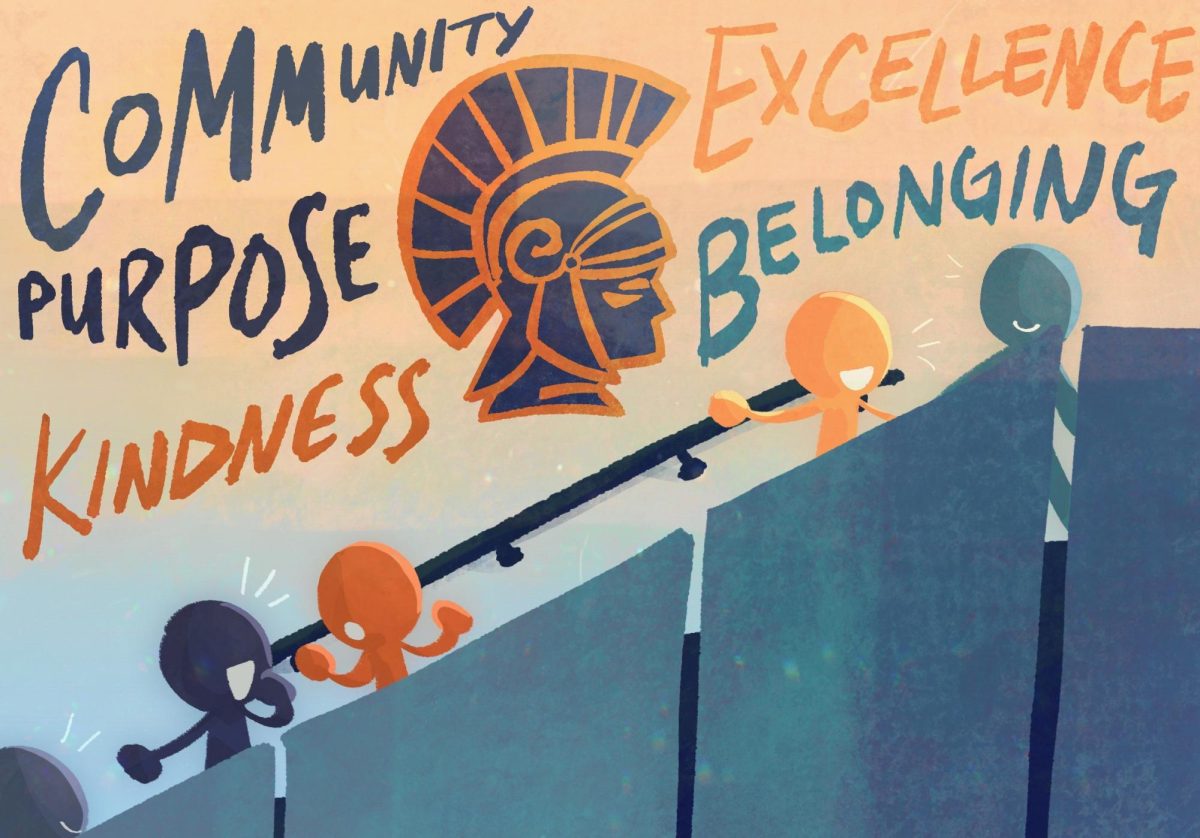 COMMUNITY VALUES. Administrators, teachers and students should put in the work to reflect the new five school values: community, purpose, kindness, excellence and belonging.