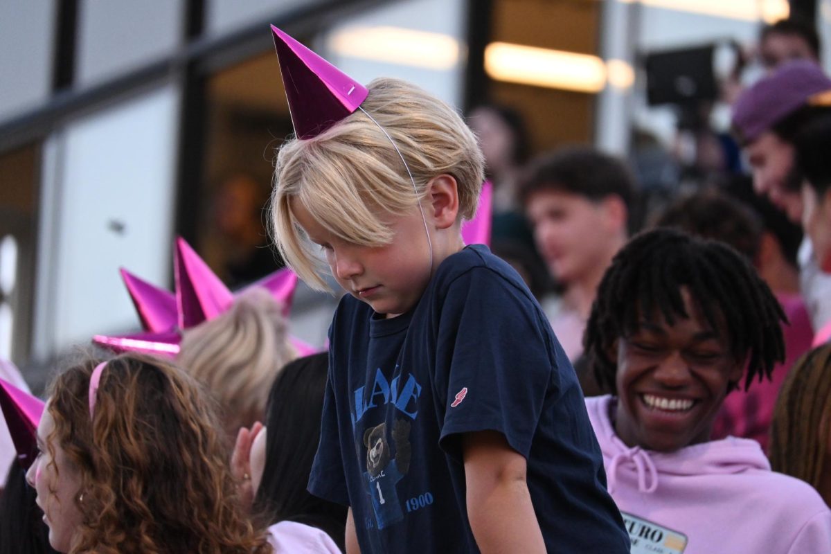 PARTY TIME. The student section flaunted pink party hats, dressing to the theme of pink out. 