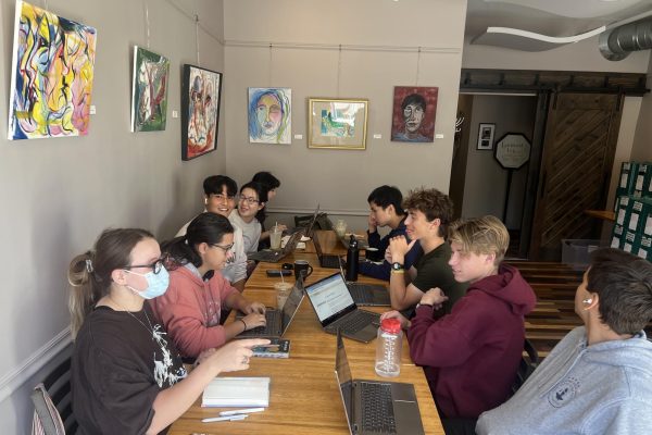 COFFEE & FRIENDS. Humza Jameel, Deling Chen (Left side of the table) and many of friends went to Amore Coffee in West St. Paul to work on college essays. 