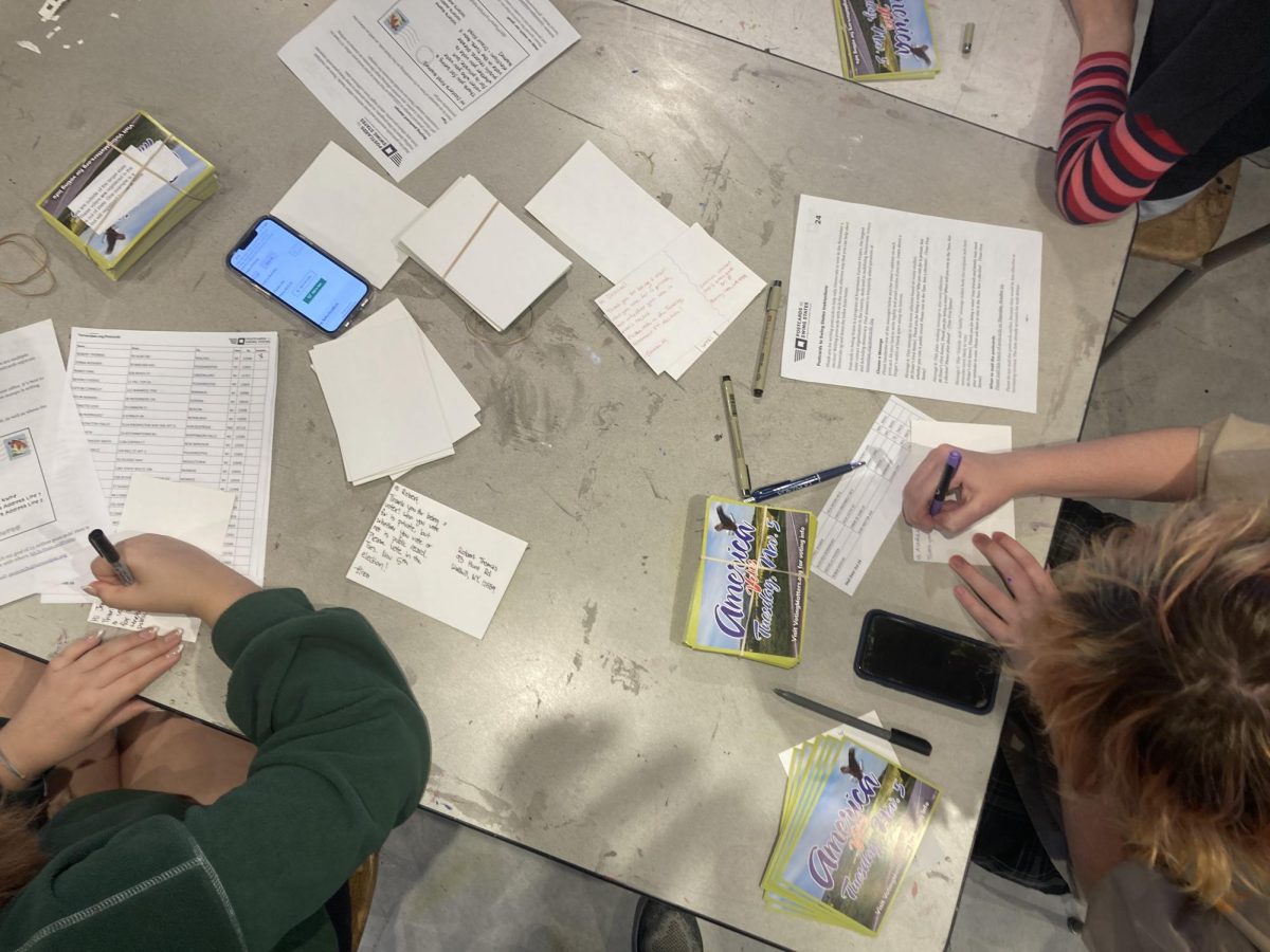 BIRD'S EYE VIEW. Students created postcards following the template from the "Postcards to Swing States" organization.