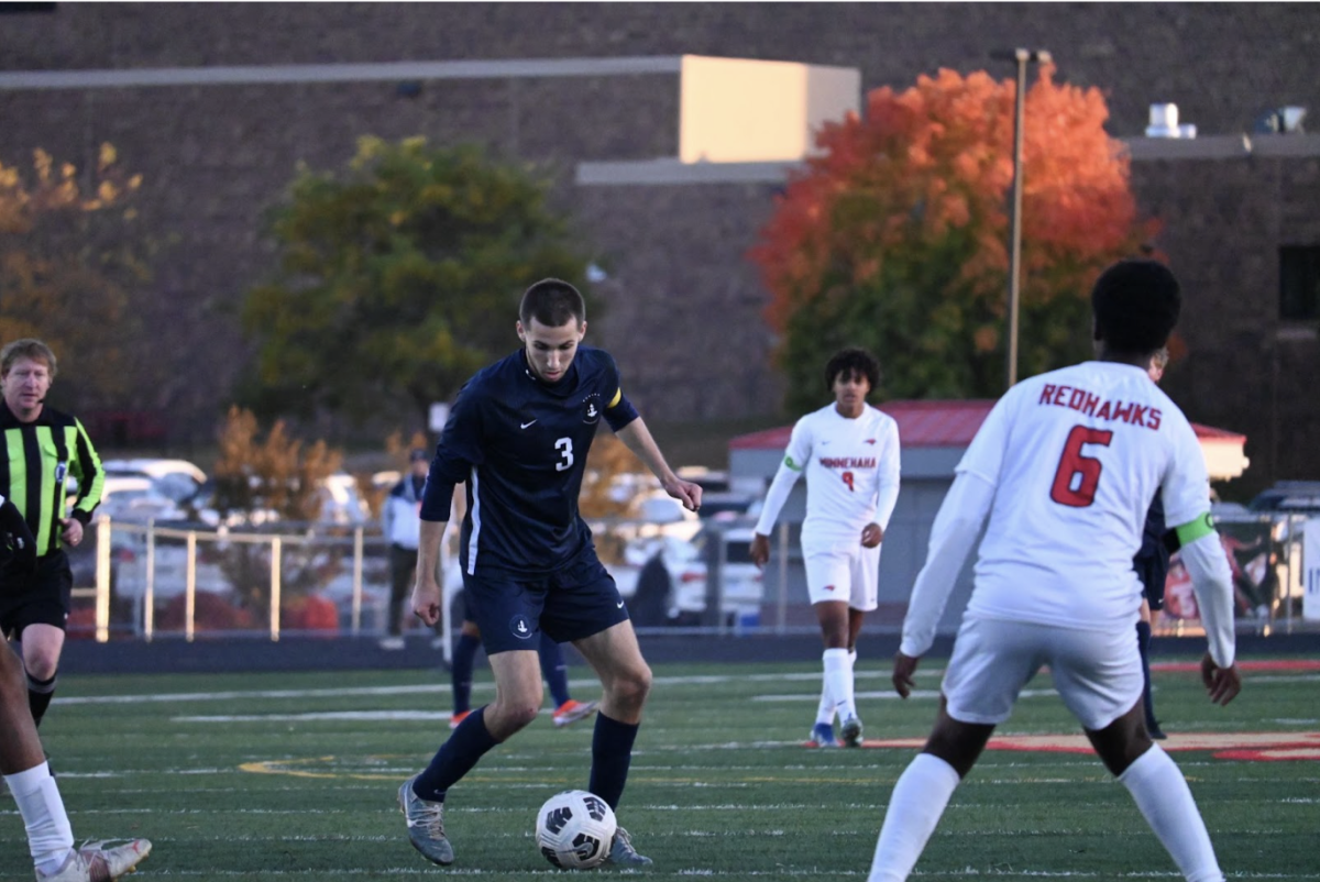 DANGEROUS DRIBBLES. Liam Sullivan drives into the attacking third with the ball at his feet. As the top goalscorer for the Spartans, Sullivan has recorded a jaw-dropping twelve goals in the 2024 season as of now.