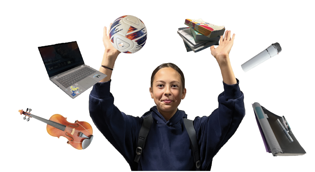 WORK HARD, ACHEIVE GOALS. Ninth-grader Kate Tuttle finds a balance between her social, personal, and academic life, juggling soccer, school, voice lessons, and viola through finding methods that incorporate each aspect. (PHOTO ILLUSTRATION: Annie Zhang)