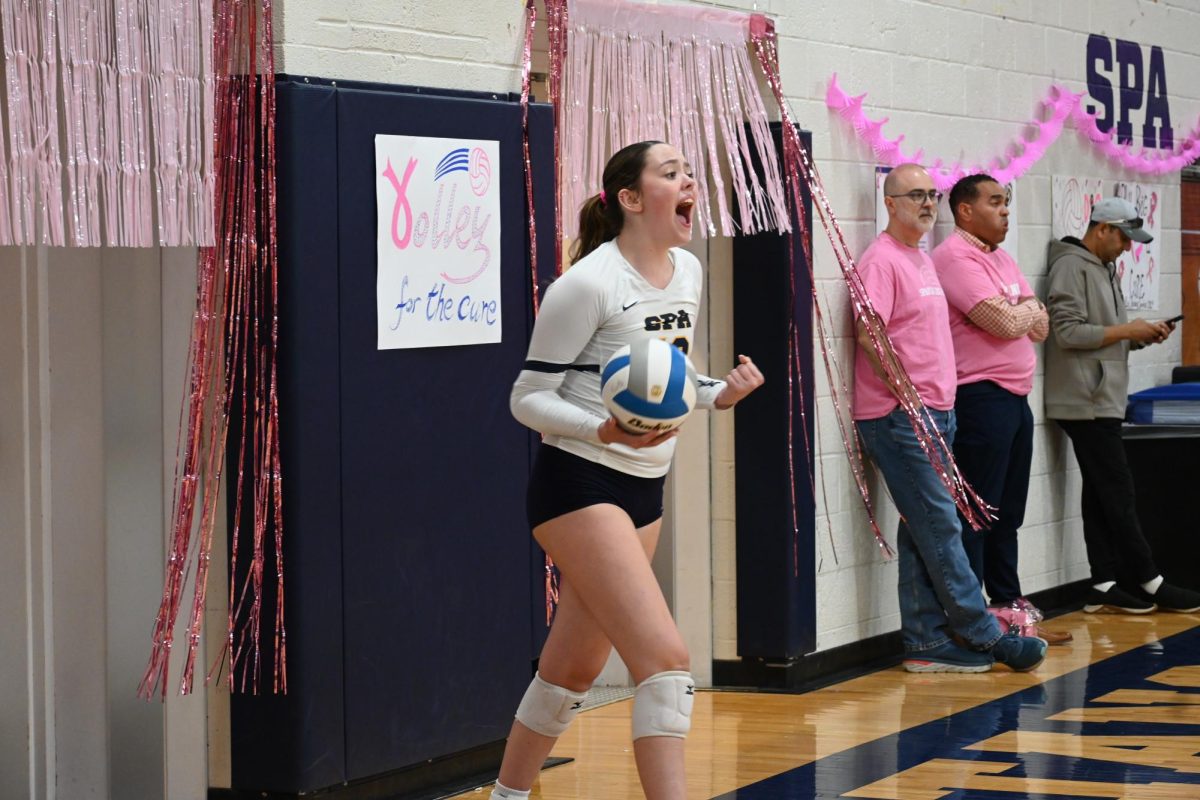 YOU JUST GOT SERVED. Sophomore outside hitter Murphy Miltner keeps up the energy as she goes on a multiple-point serving streak. 