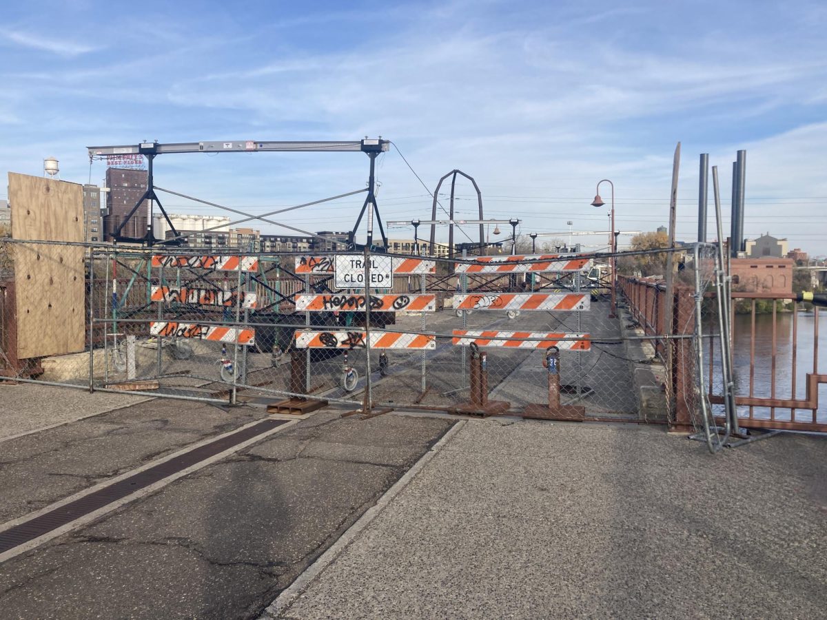 TRAIL CLOSED. Most of the Stone Arch Bridge is closed off until this spring. Luckily, all of the audio tour signs are before this point.