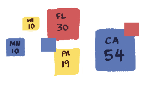 270 TO WIN. States that are solidly blue are predicted to vote democrat, while states solidly red vote republican. The yellow states are the ones up for grabs.