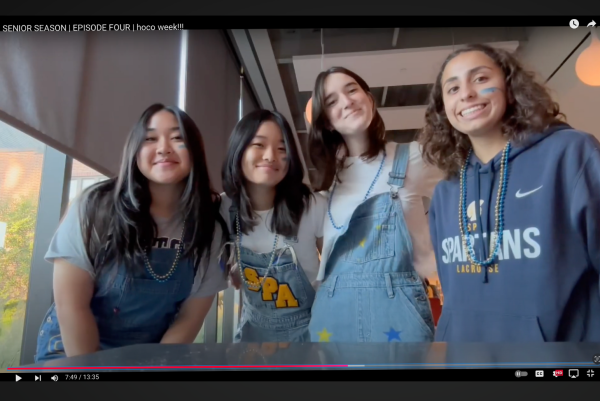 SENIOR SZN. Senior Scarlett Gibson films a video with Sophia Bietz, Ada LaTarte and Dia Chaney during homecoming week. (Screen capture submitted by Scarlett Gibson)