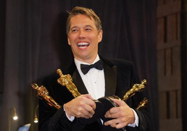 Director Sean Baker holds the Oscars for Best Picture, Best Director, Best Film Editing and Best Original Screenplay for "Anora" during the Governors Ball following the Oscars show at the 97th Academy Awards in Hollywood, Los Angeles, California, U.S., March 2, 2025. REUTERS/Mike Blake